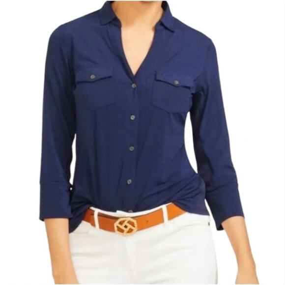 J. MCLAUGHLIN Brynn Shirt Catalina Cloth Navy Blue Sz L {PP14} - Picture 1 of 5